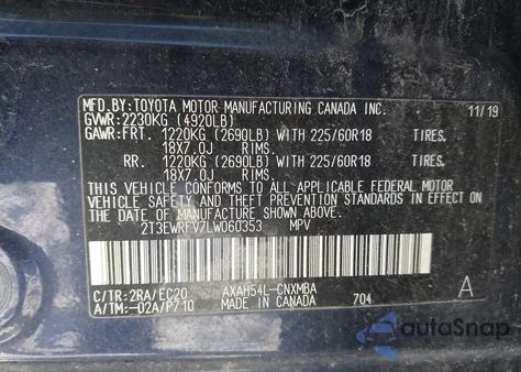 2020 Toyota Rav4 Hybrid Xse from USA, damaged, VIN 2T3EWRFV7LW060353